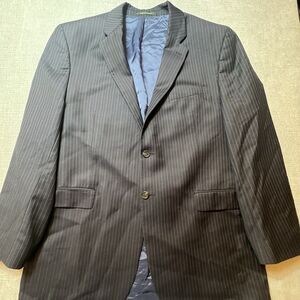 Ralph Lauren Jacket Mens 48L Black Blue Vertical Striped Wool Sport Coat Blazer